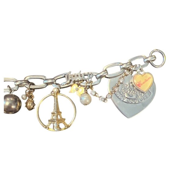 Juicy Couture Vtg Y2K Silver Tone Heart Eiffel Tower Colorful Charm Bracelet - Picture 3 of 4